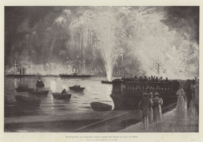 Iluminações e exibição de fogos de artifício antes do Príncipe de Gales em Cowes de Charles John de Lacy