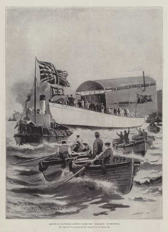 Lançamento do Yacht de Sir Thomas Lipton, o Shamrock, no Millwall de Charles John de Lacy