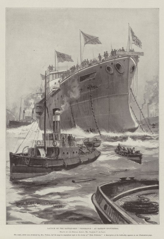 Lançamento da Vingança do Navio de Batalha em Barrow-in-Furness de Charles John de Lacy