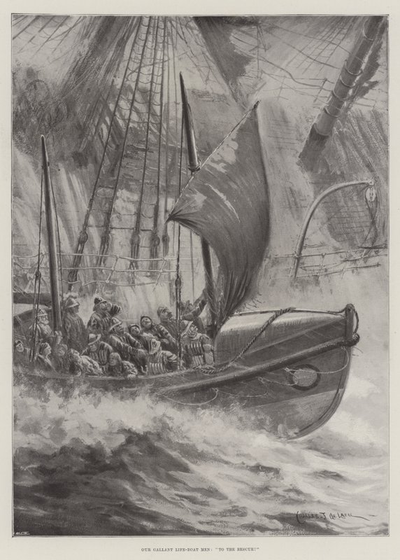 Nossos homens galantes do barco salva-vidas, ao salvamento! de Charles John de Lacy