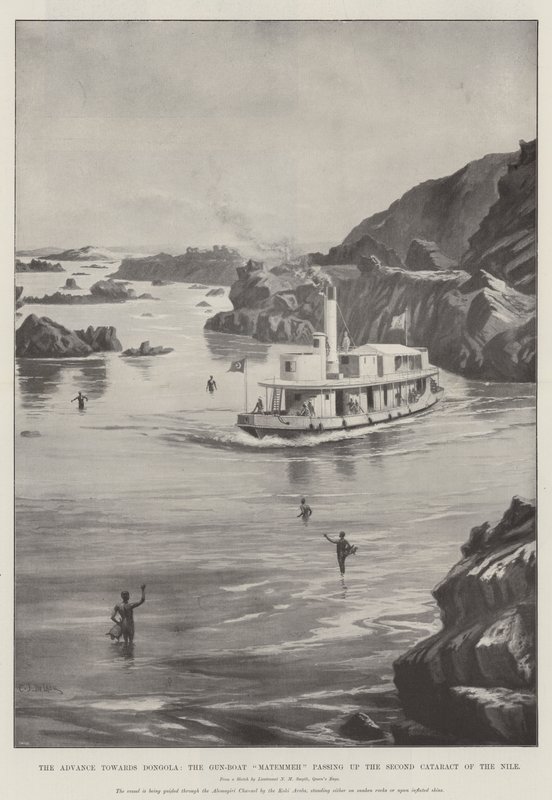 O avanço em direção a Dongola, o gun-boat Matemmeh passando pela segunda catarata do Nilo de Charles John de Lacy