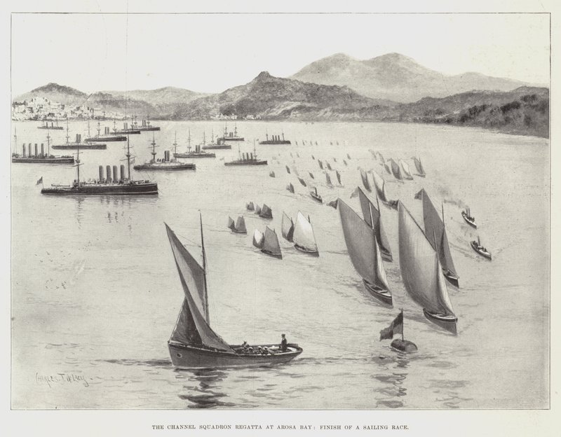A regata do esquadrão do canal em Arosa Bay, acabamento de uma regata à vela de Charles John de Lacy