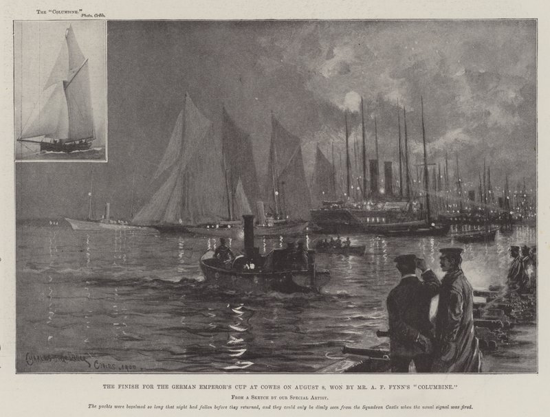 O fim da Copa do Imperador Alemão em Cowes, em 8 de agosto, vencida pelo Columbine de AF Fynn de Charles John de Lacy
