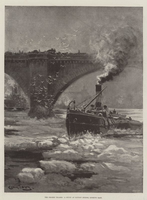 The Frozen Thames, um estudo na London Bridge, olhando para o leste de Charles John de Lacy