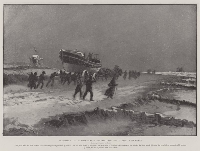 As grandes galés e naufrágios na costa leste, o bote salva-vidas para o resgate de Charles John de Lacy