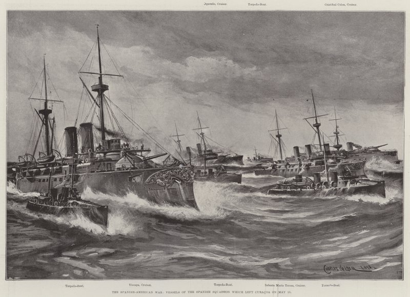 A guerra hispano-americana, navios do esquadrão espanhol que deixou Curacoa em 15 de maio de Charles John de Lacy