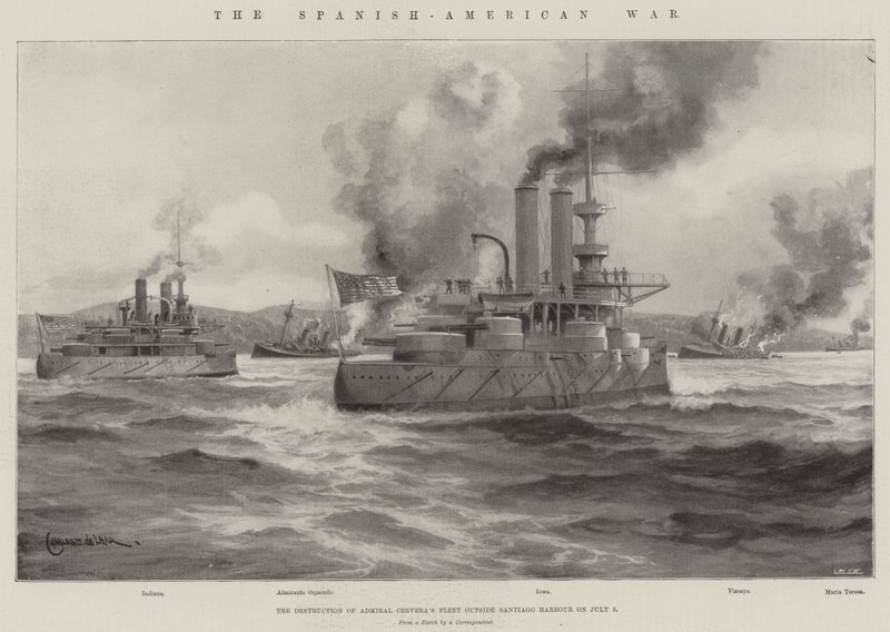 A guerra hispano-americana, a destruição da frota do almirante Cervera nos arredores de Santiago em 3 de julho de Charles John de Lacy