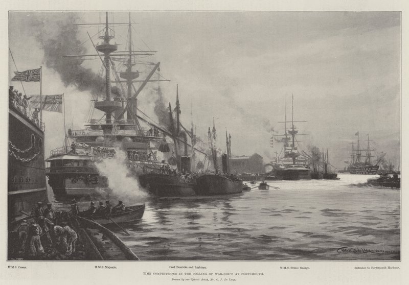 Competições de tempo no Coaling de navios de guerra em Portsmouth de Charles John de Lacy