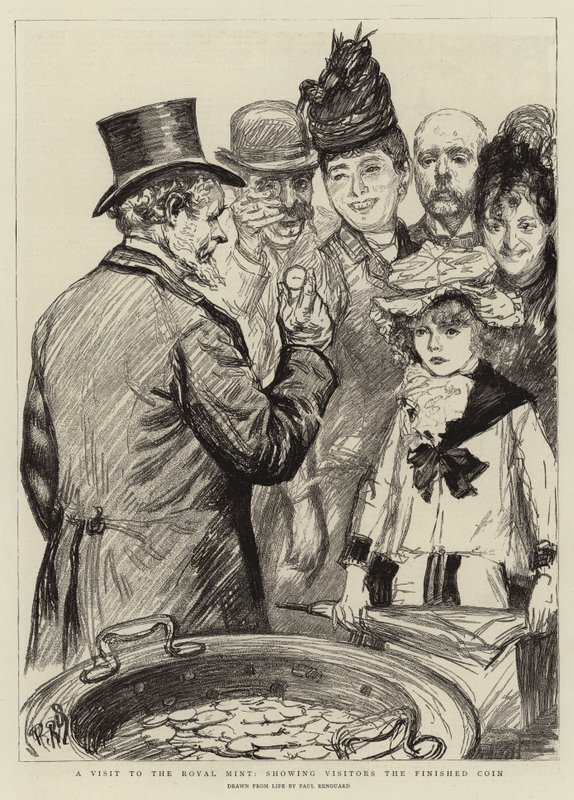 Uma visita à Casa da Moeda Real, mostrando aos visitantes a moeda acabada de Charles Paul Renouard
