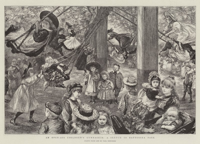 Ginásio infantil ao ar livre, um esboço no Battersea Park de Charles Paul Renouard