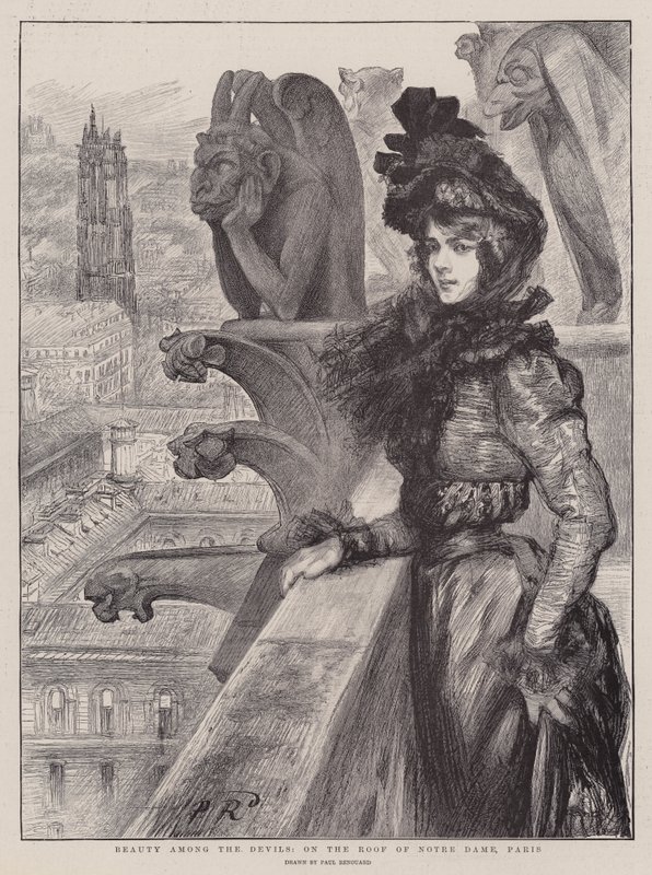 Beleza entre os demônios, no telhado de Notre Dame, Paris de Charles Paul Renouard