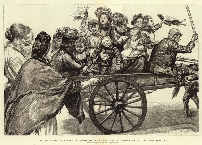 Off à Floresta de Epping, um Estudo de um Coster e uma Festa de Família em Whitmonday de Charles Paul Renouard
