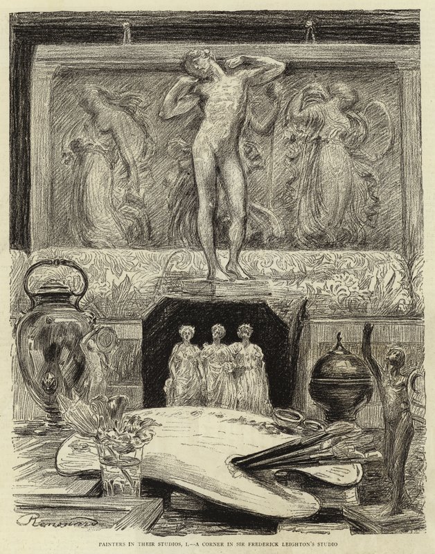 Pintores em seus estúdios, eu, um canto no estúdio de Sir Frederick Leighton de Charles Paul Renouard