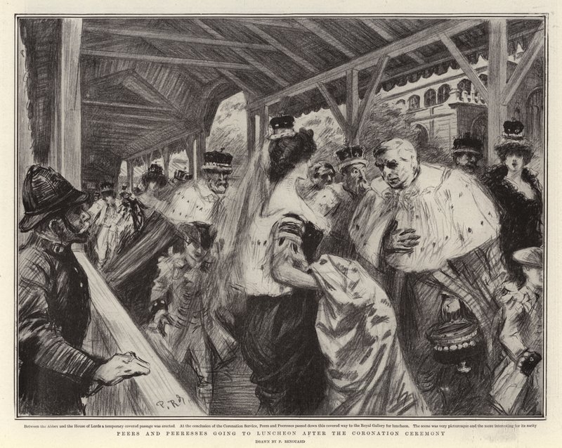 Peers e Peeresses indo ao almoço após a cerimônia de coroação de Charles Paul Renouard