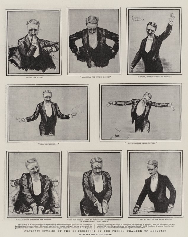 Estudos de retrato do ex-presidente da Câmara dos Deputados da França de Charles Paul Renouard