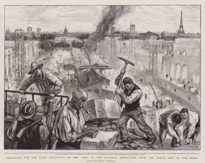Preparando-se para a exposição de Paris de 1900, vista das operações de construção do lado norte do Sena de Charles Paul Renouard