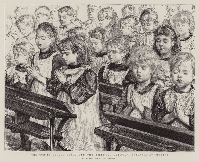 O Conselho de Escola Vinda e a Questão Religiosa, Crianças em Orações de Charles Paul Renouard
