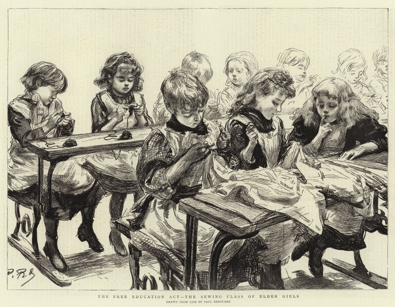 A Lei de Educação Livre, a Classe de Costura das Meninas Antigas de Charles Paul Renouard