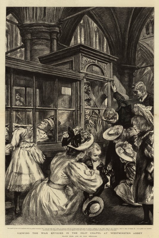 Vendo as efígies de cera na capela de Islip na Abadia de Westminster de Charles Paul Renouard