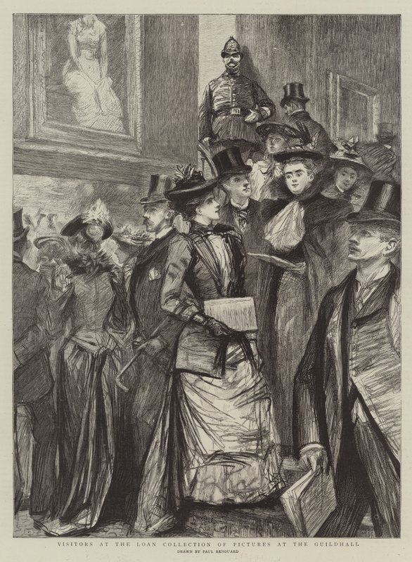Visitantes na coleção de empréstimo de imagens no Guildhall de Charles Paul Renouard