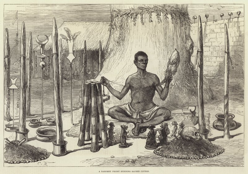 Um sacerdote Daomé girando o algodão sagrado de Sir John Charles Robinson