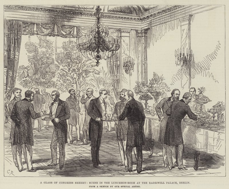 Uma taça de congresso Sherry, cena na sala de almoço no Palácio Radziwill, Berlim de Sir John Charles Robinson