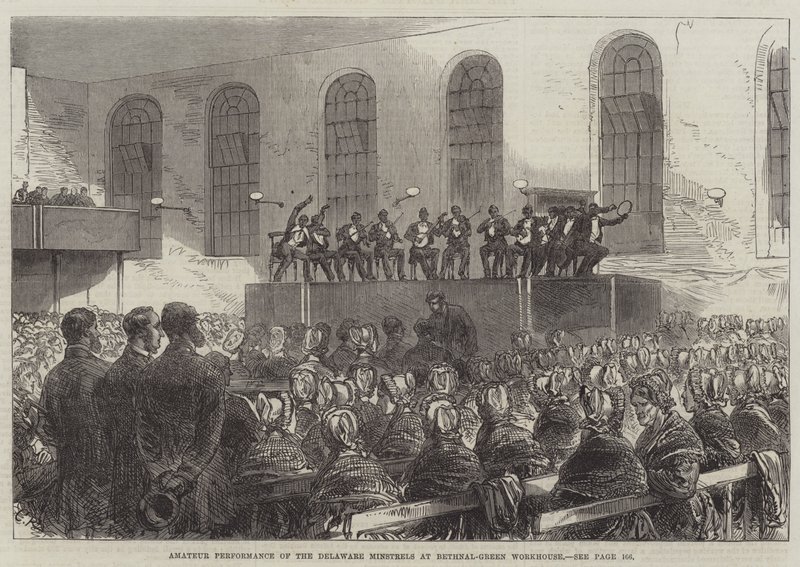 Desempenho amador dos Minstrels de Delaware no Bethnal-Green Workhouse de Sir John Charles Robinson