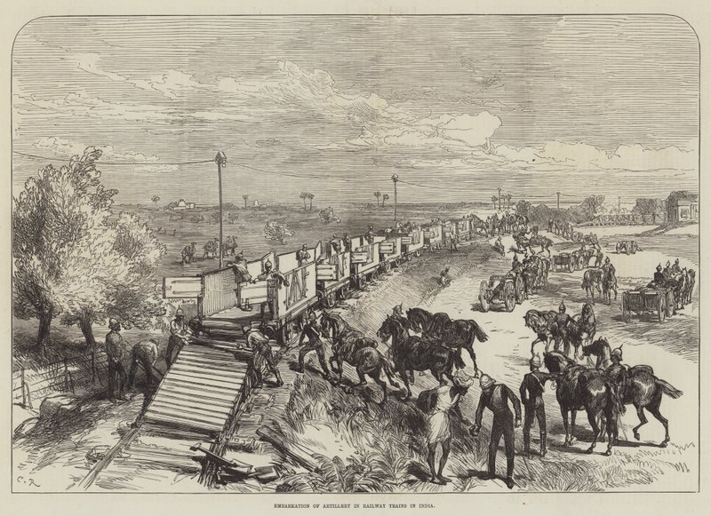 Embarque de Artilharia em Trens Ferroviários na Índia de Sir John Charles Robinson