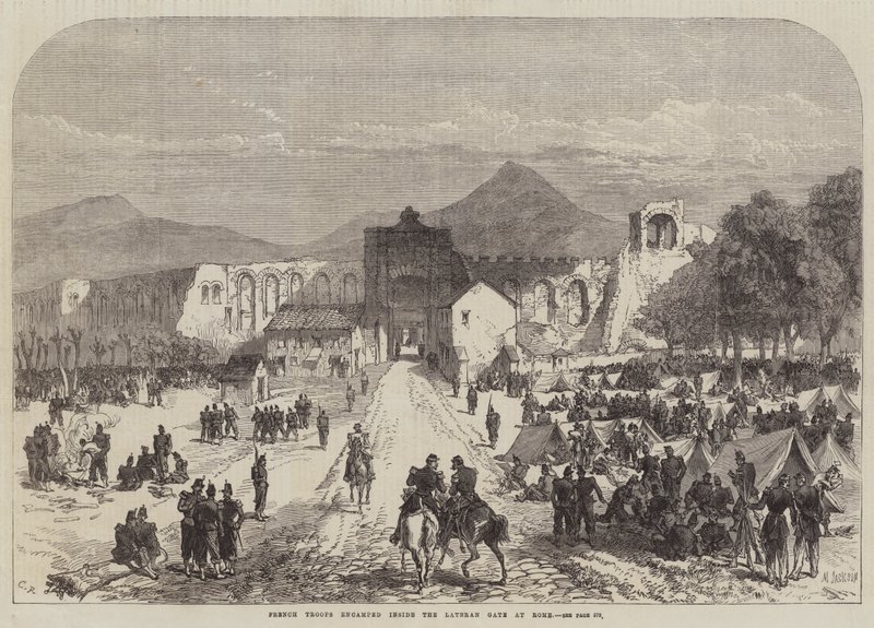 Tropas francesas acampadas dentro do portão do Latrão em Roma de Sir John Charles Robinson