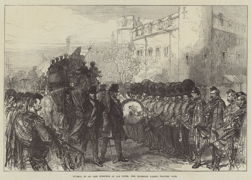 Funeral de Sir John Burgoyne na Torre, a Procissão passando pelo Portão dos Traidores de Sir John Charles Robinson
