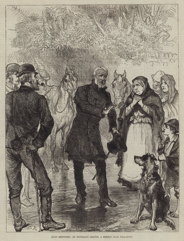 Esboços Irlandeses, um Orador Itinerante, um Esboço perto de Killarney de Sir John Charles Robinson