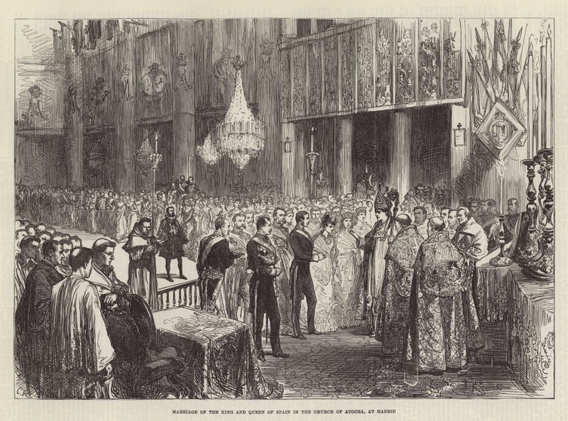 Casamento do Rei e Rainha da Espanha na Igreja de Atocha, em Madri de Sir John Charles Robinson
