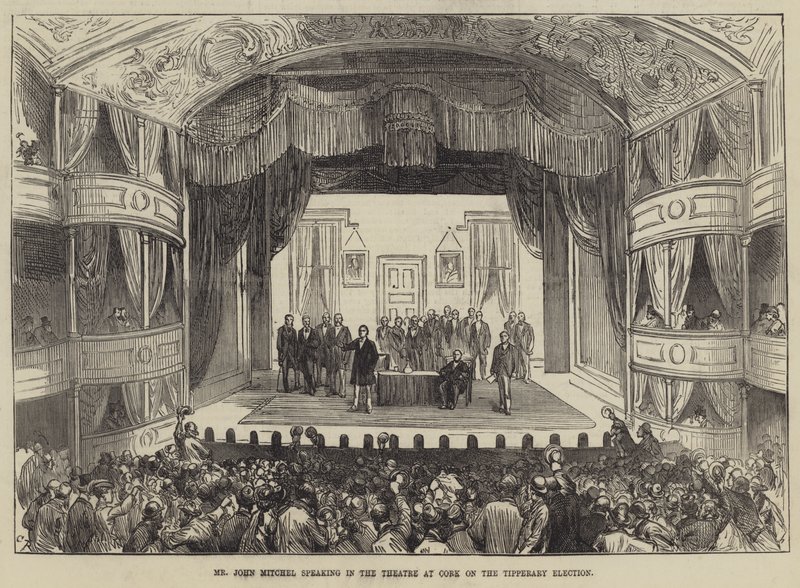 Sr. John Mitchel falando no Teatro de Cork na eleição de Tipperary de Sir John Charles Robinson