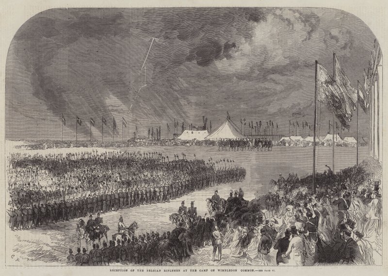 Recepção dos fuzileiros belgas no acampamento em Wimbledon Common de Sir John Charles Robinson