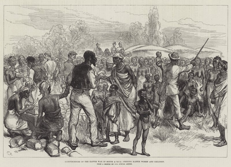 Reminiscências da Guerra Kaffir na África do Sul, alimentando as mulheres e crianças do Kaffir de Sir John Charles Robinson