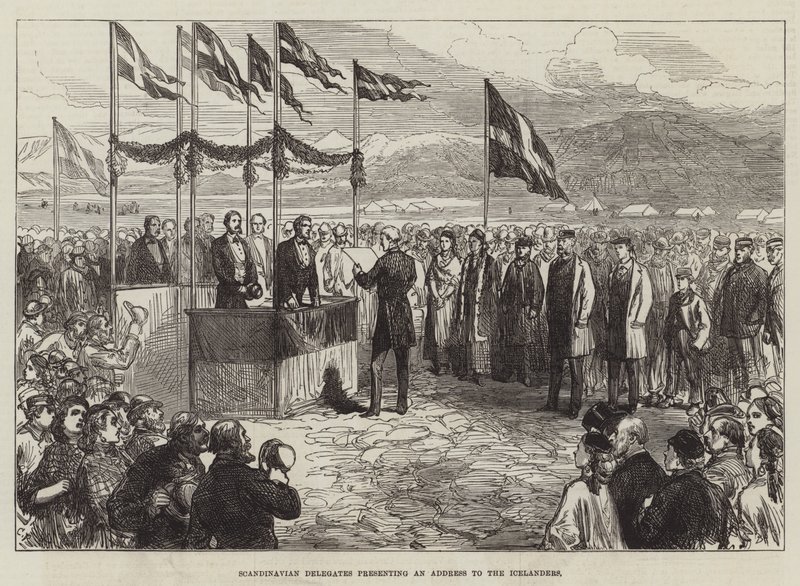 Delegados escandinavos apresentando um endereço para os islandeses de Sir John Charles Robinson