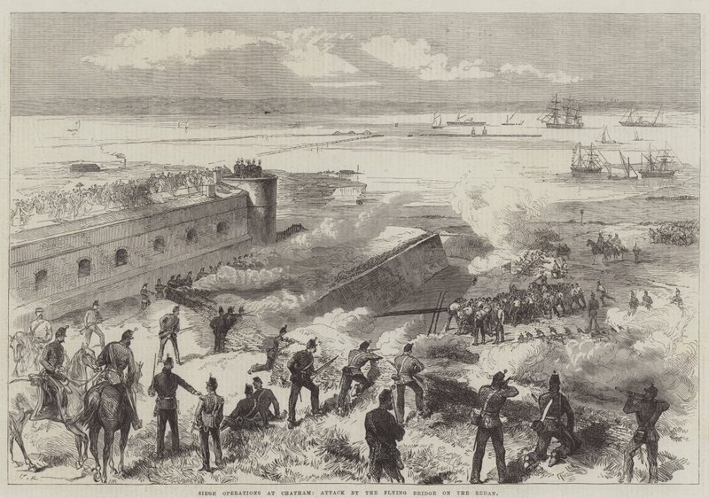 Operações de cerco em Chatham, ataque pela ponte voadora no Redan de Sir John Charles Robinson