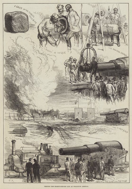 Testando a arma de oitenta e um toneladas no arsenal de Woolwich de Sir John Charles Robinson