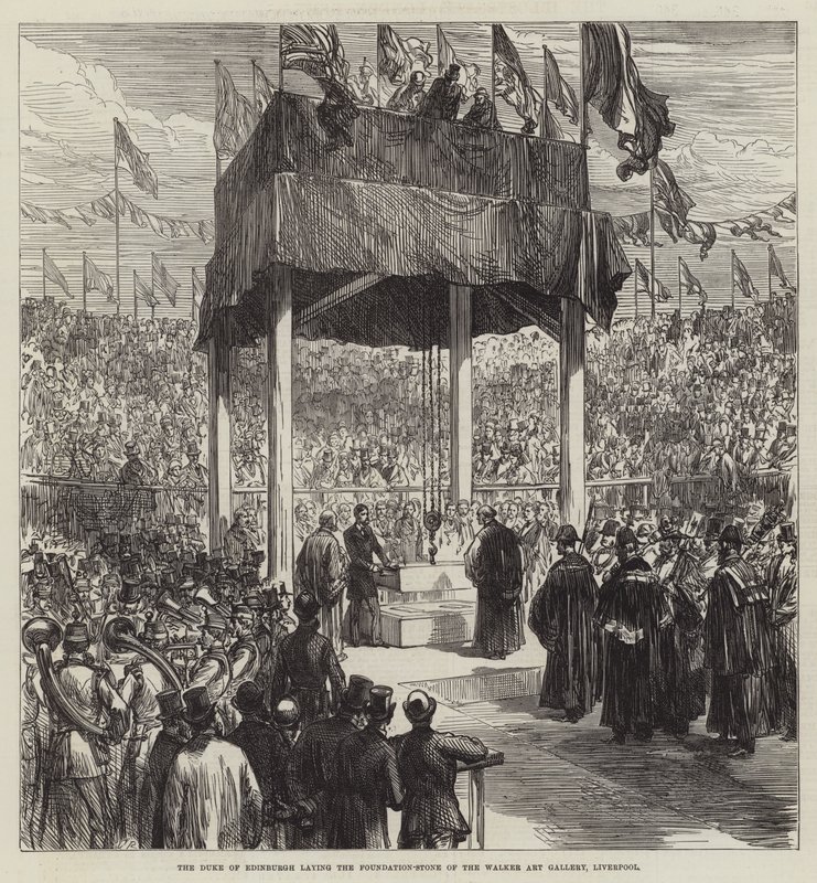 O duque de Edimburgo, que estabelece a pedra de fundação da Walker Art Gallery, Liverpool de Sir John Charles Robinson