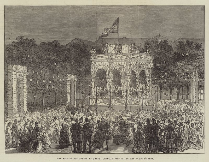Os voluntários ingleses em Gante, festival ao ar livre na Place d&39;Armes de Sir John Charles Robinson