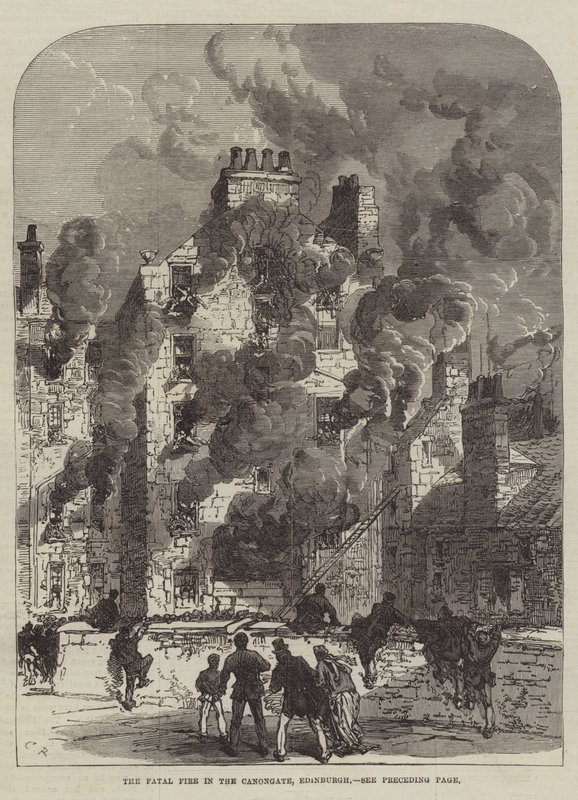 O fogo fatal no Canongate, Edimburgo de Sir John Charles Robinson