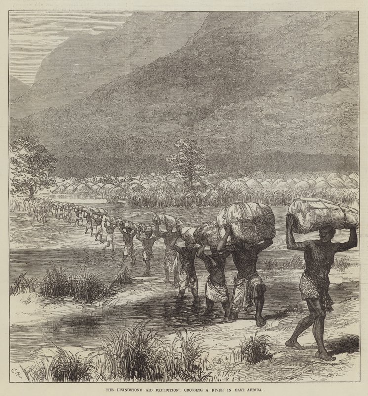 The Livingstone Aid Expedition, atravessando um rio na África Oriental de Sir John Charles Robinson