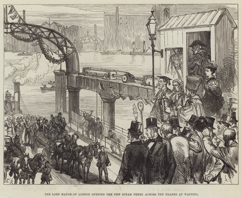 O prefeito de Londres, abrindo a nova balsa a vapor do outro lado do Tâmisa, em Wapping de Sir John Charles Robinson