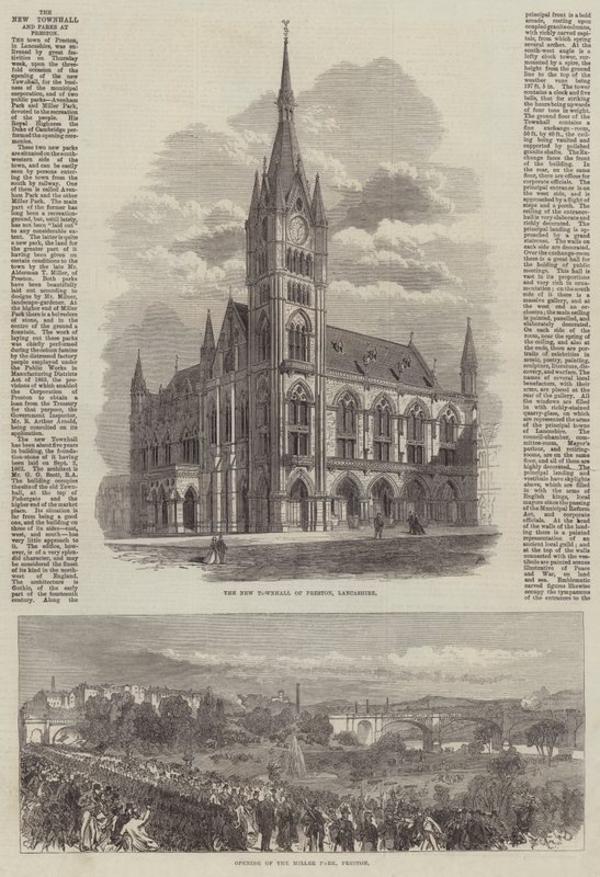 O novo Townhall e parques em Preston de Sir John Charles Robinson