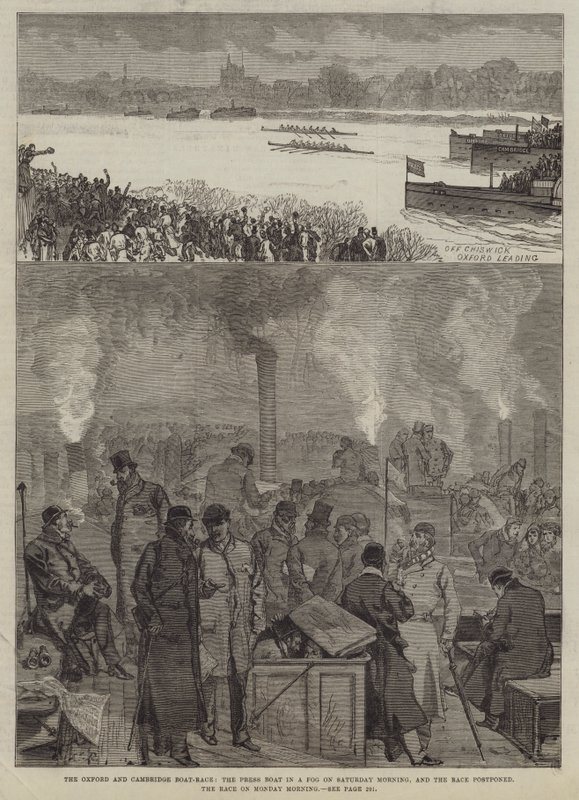 A Corrida de Barcos de Oxford e Cambridge, o Barco da Imprensa em uma Neblina no Sábado de Manhã e a Corrida Adiada, a Corrida na segunda-feira pela manhã de Sir John Charles Robinson