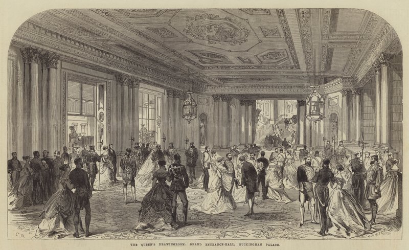 A sala de estar da rainha, grande salão de entrada, o Palácio de Buckingham de Sir John Charles Robinson