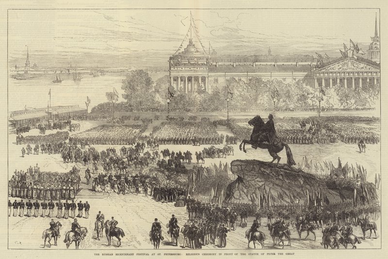 O Festival Bicentenário Russo em São Petersburgo, Cerimônia Religiosa em Frente à Estátua de Pedro, o Grande de Sir John Charles Robinson