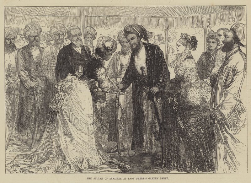 O sultão de zanzibar no jardim da senhora frere de Sir John Charles Robinson