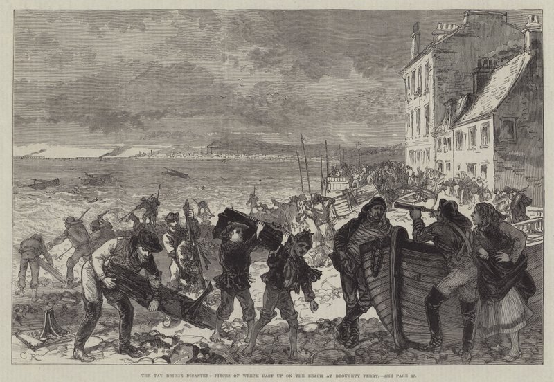 O desastre da ponte de Tay, pedaços de destroços lançados na praia de Broughty Ferry de Sir John Charles Robinson
