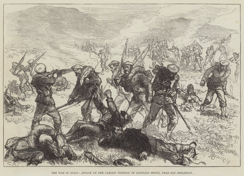 A guerra na Espanha, ataque à posição carlista de Santiago Mendi, perto de San Sebastian de Sir John Charles Robinson